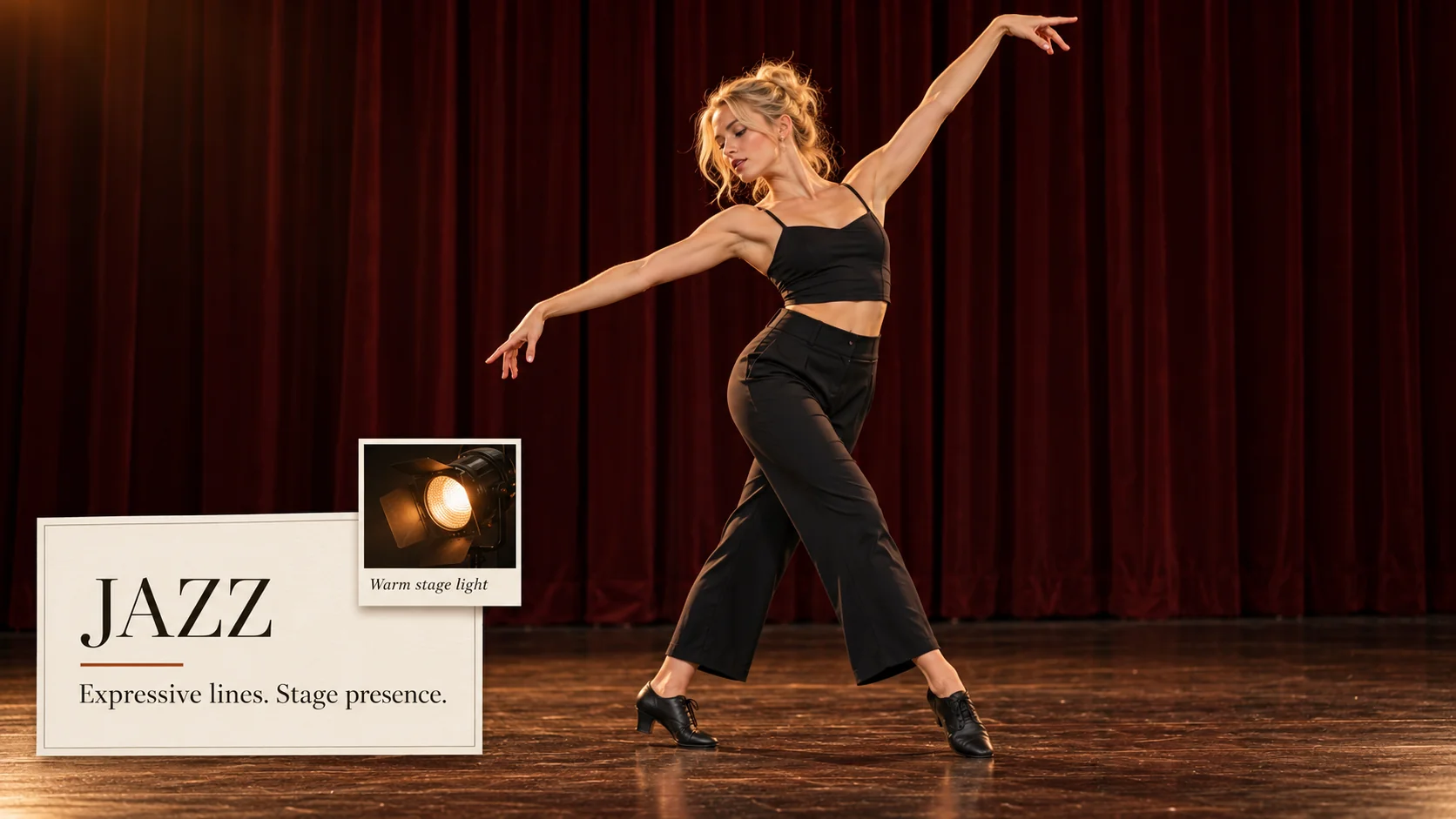 AI-generated jazz dance concept with stage lighting and expressive movement notes.