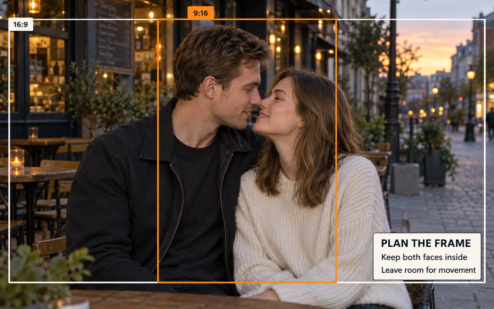 AI-created couple composition concept with landscape and portrait framing guides.