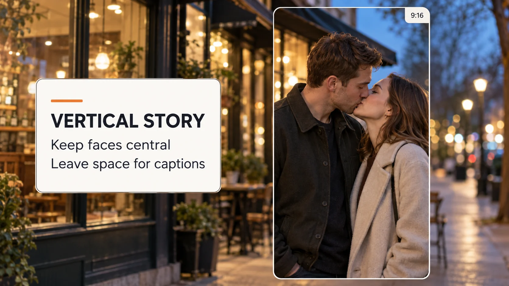 AI-created vertical story concept with central faces and space for captions.
