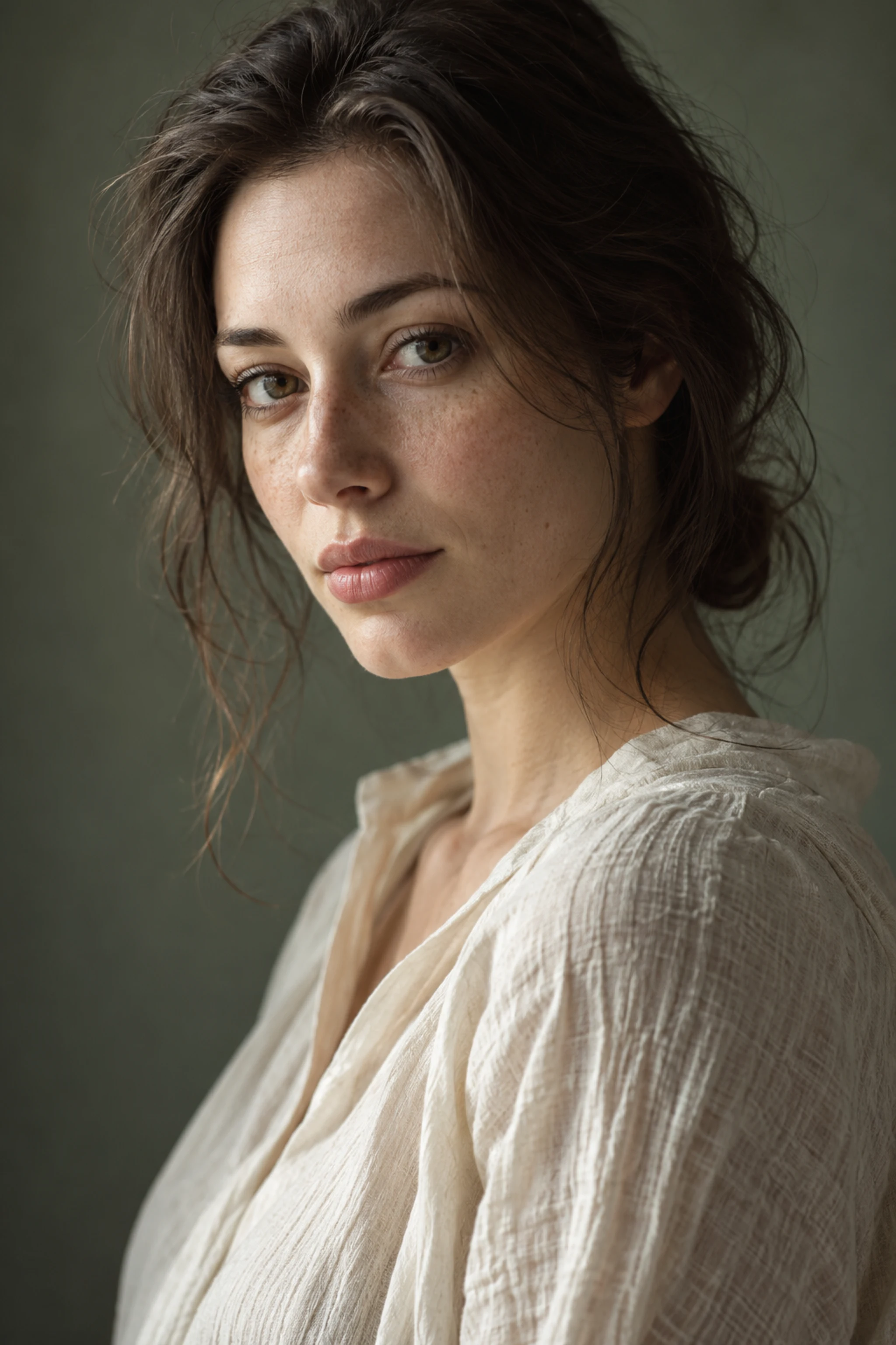 Close-up portrait of a woman in soft natural light