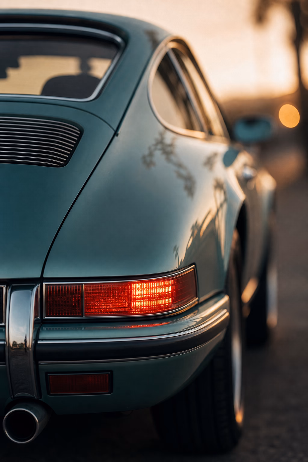 AI automotive concept image with teal car lighting and close-up design detail.
