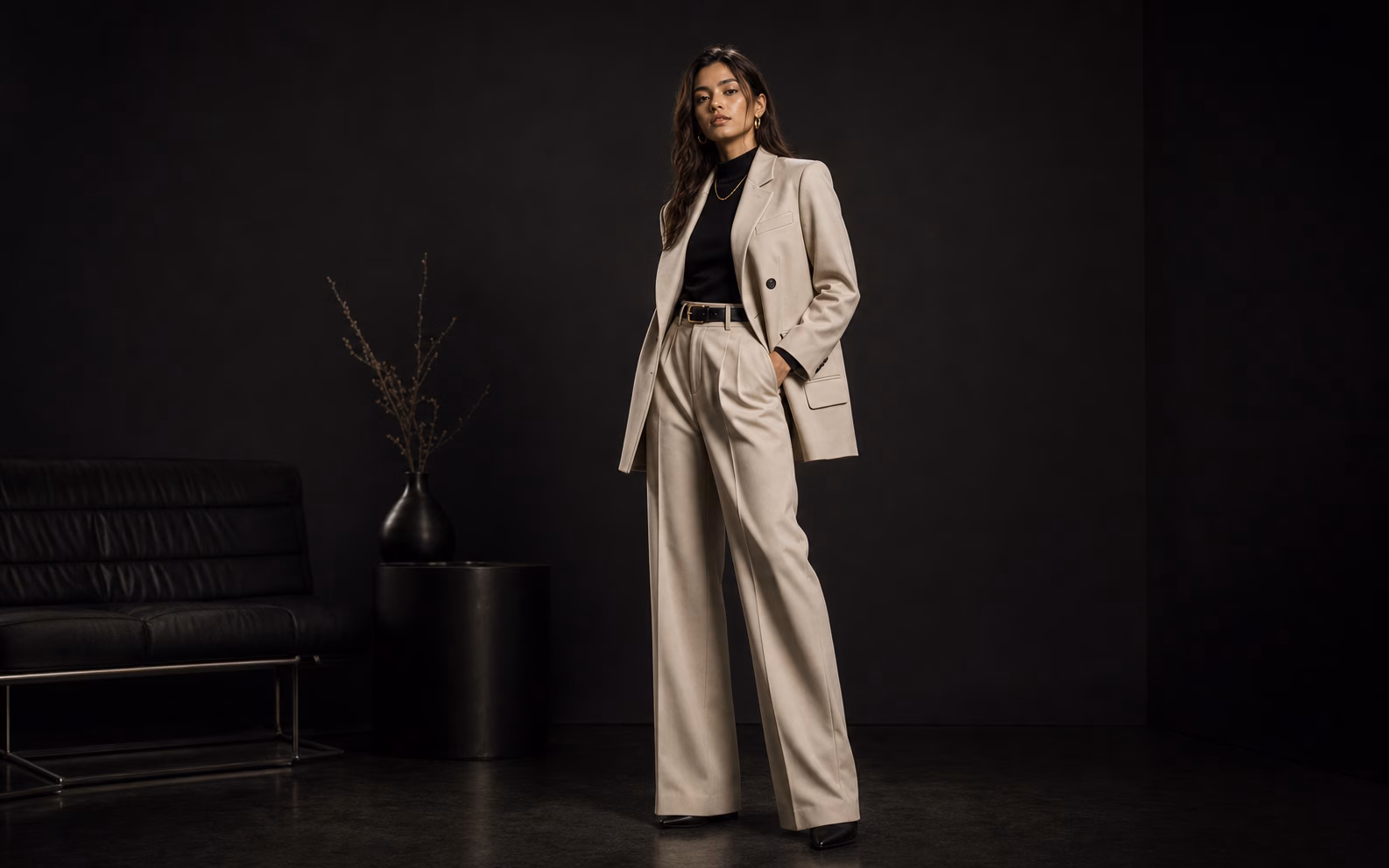 AI-generated clothing model image for a fashion brand lookbook or original outfit concept.