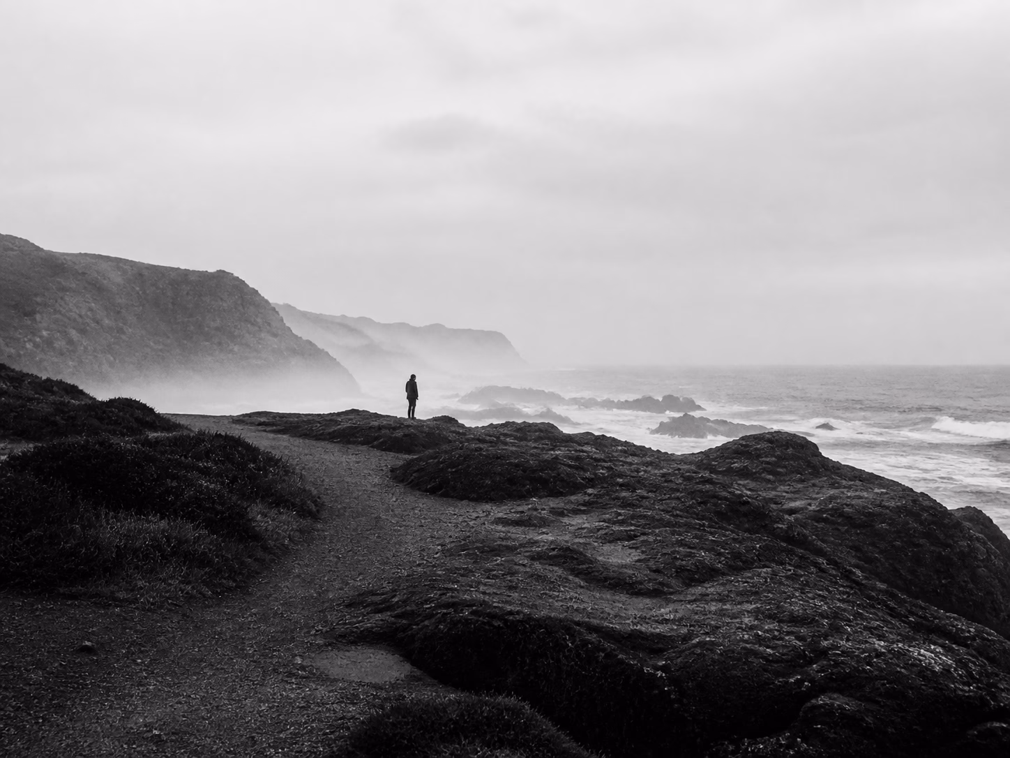 Black and white coastal landscape source image